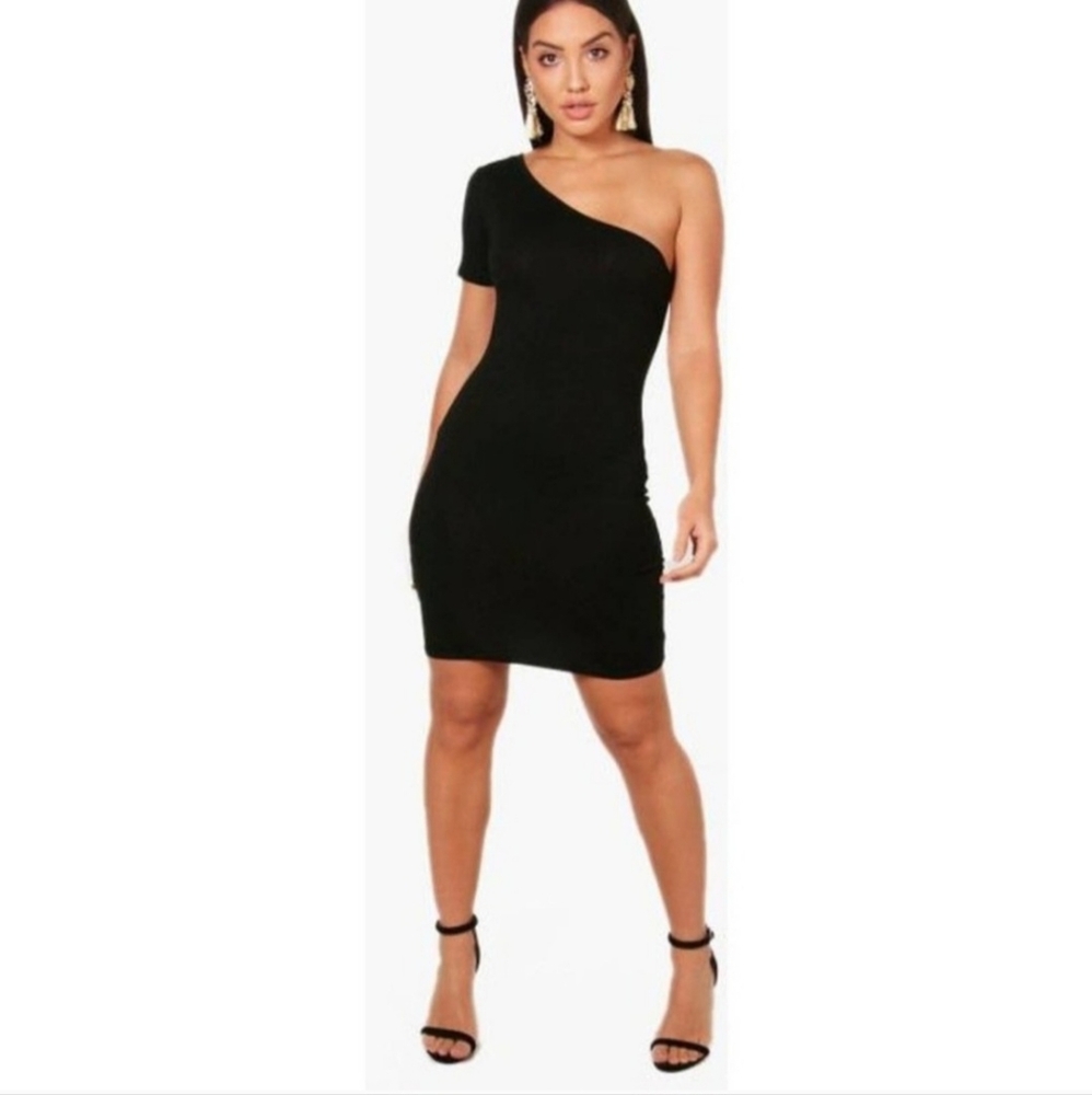 Boohoo Indi One Shoulder Bodycon Mini Dress Black Size US 4